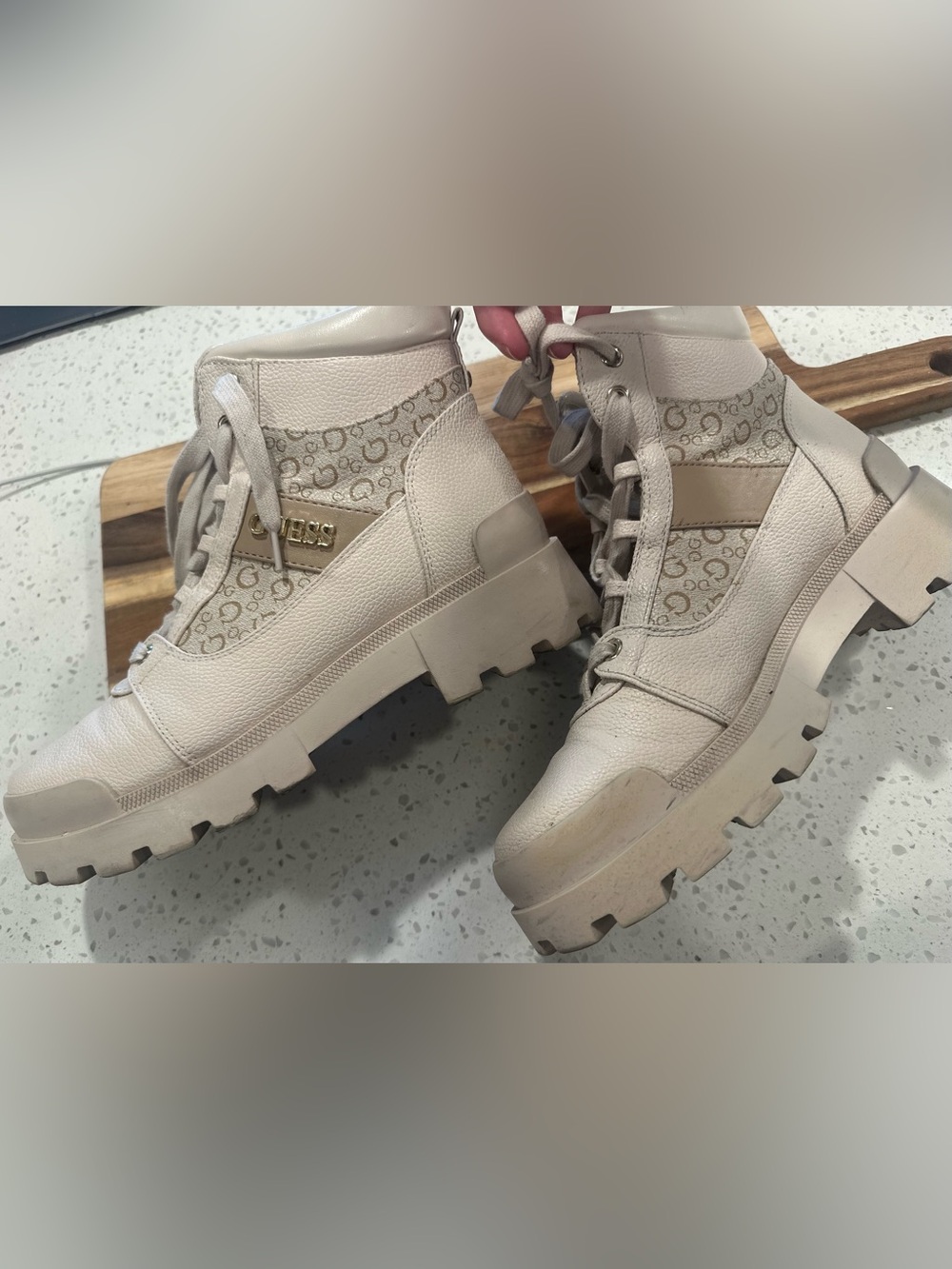 GUESS Beige Lace-Up  Platform Boots